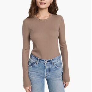 Aritzia Sunday Best ReRib Taupe Tencel Long Sleeve Shirt